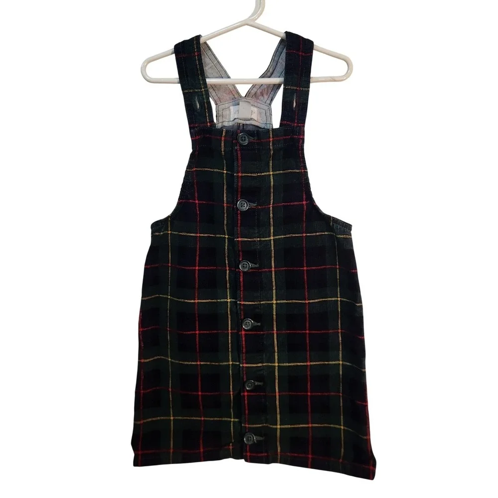 The Children's Place Girls Green Plaid Corduroy‎ Jumper Dress Size 6X/7 Holiday